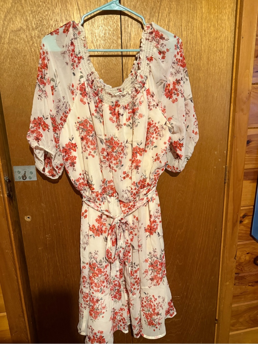 Maurices Cream Mini Dress with Red Floral Print